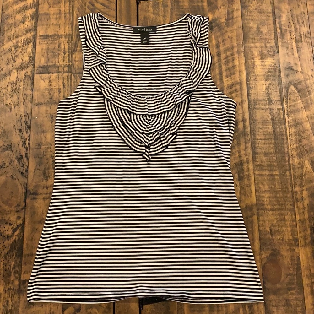 Striped ruffle neck tank top
